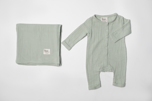 Muslin Cotton Swaddle & Romper Gift Set for Newborns